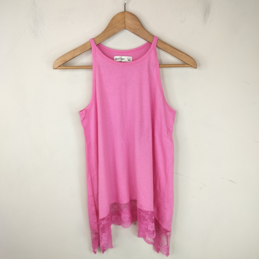 Abercrombie Kids Tank Top Girls Size Large 14 Lace Trim Hem Pink